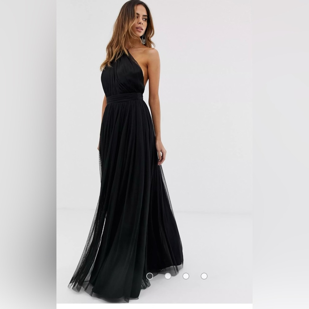 ASOS DESIGN one shoulder tulle maxi dress in black